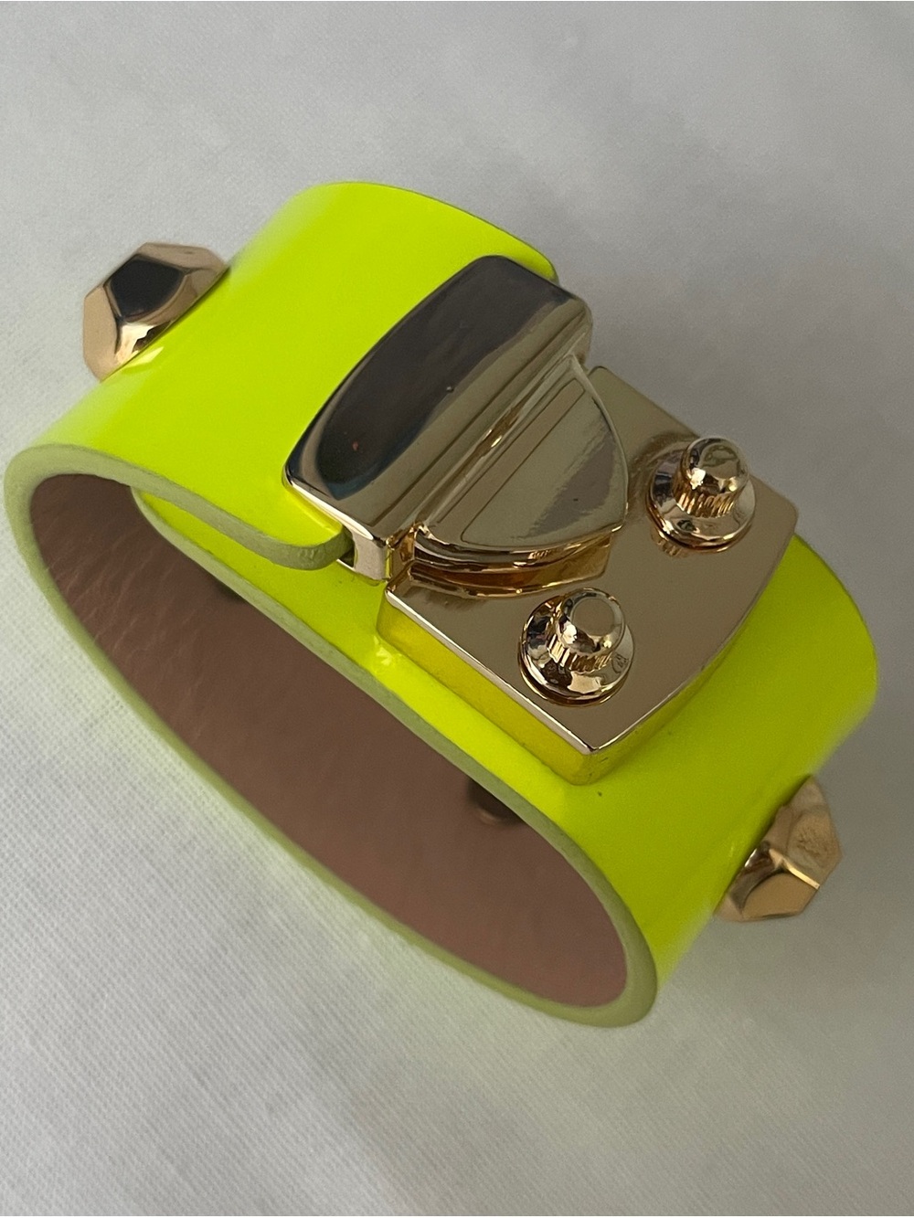 Neon Yellow Gold-Tone Cuff Bracelet with Stud Accent